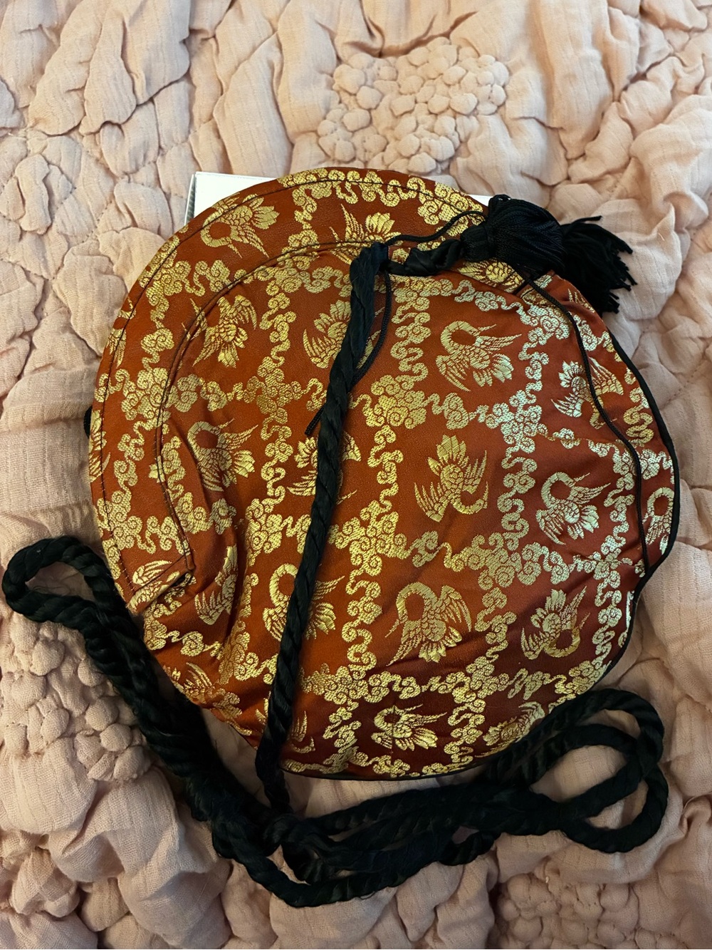 Vintage Chinese brocade evening bag, w/ Decorative Tassels, Rope Cord, Excellent